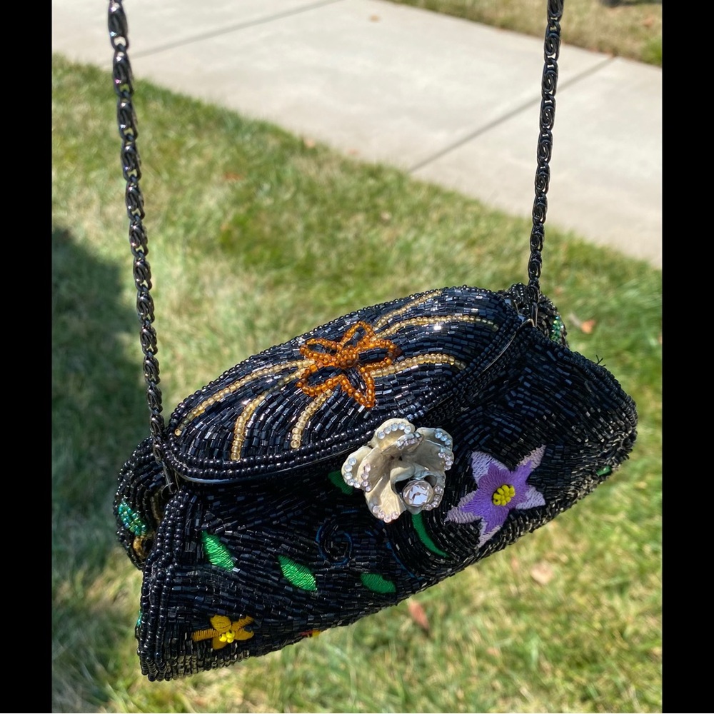 Marmi Vintage Beaded Purse Black and Multicolored